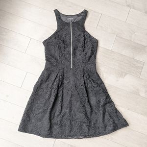 Express black lace front zipper flare dress 4